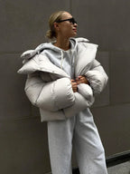 Women's Shiny Puffer Jacket – Oversized High Collar Winter Jacket