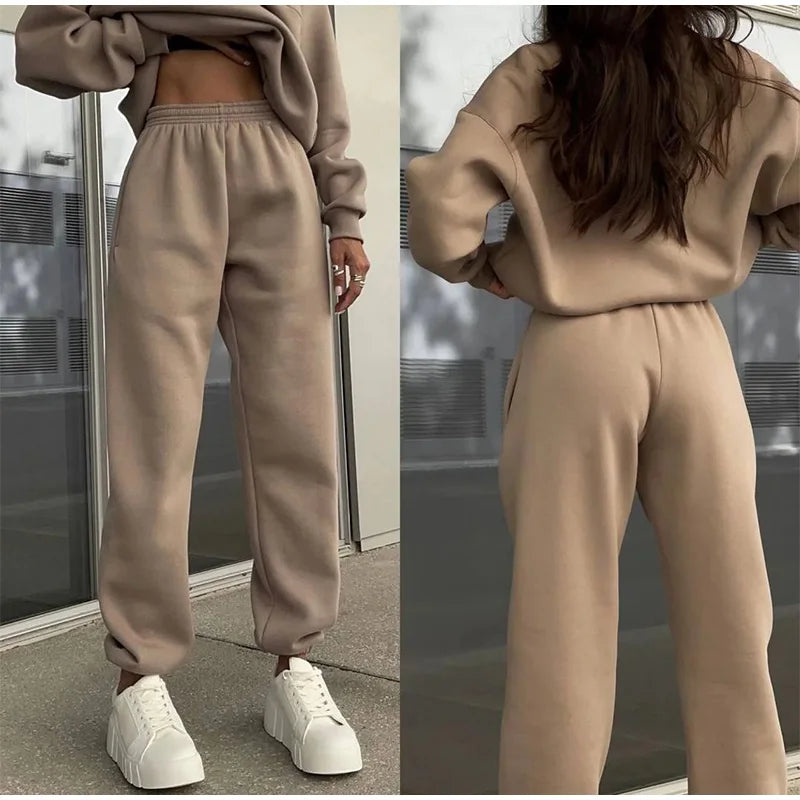 Women's High Waist Lounge Set – Relaxed Top & Wide Leg Pants Set