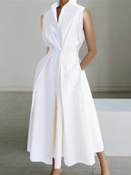 Women's White Shirt Dress – Collared Button Front Midi Dress