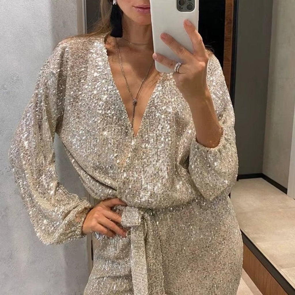 Women's Sparkly Glitter Jumpsuit – Formal Evening Occasion Jumpsuit