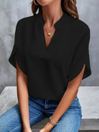 Women's Side Slit V-Neck Blouse – Relaxed Flowy Longline Blouse