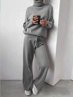 Women's Roll Neck Knit Set – Long Sleeve Top & Matching Bottom Set