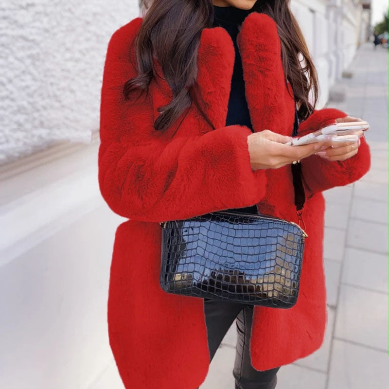 Women's Faux Fur Jacket – Plush Oversized Collar Winter Coat