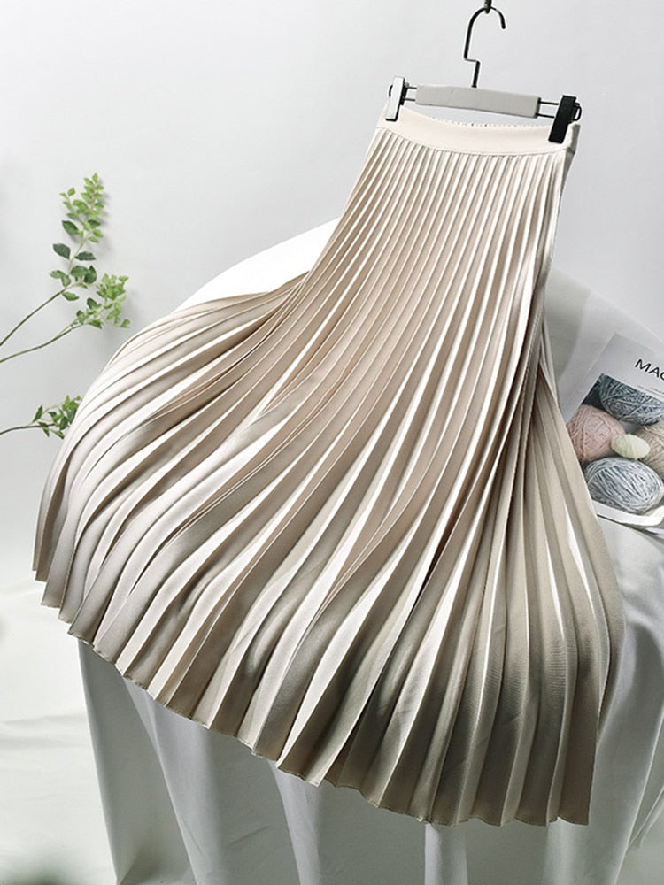 Women's High Waist Pleated Skirt – A-Line Midi Skirt