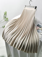 Women's High Waist Pleated Skirt – A-Line Midi Skirt