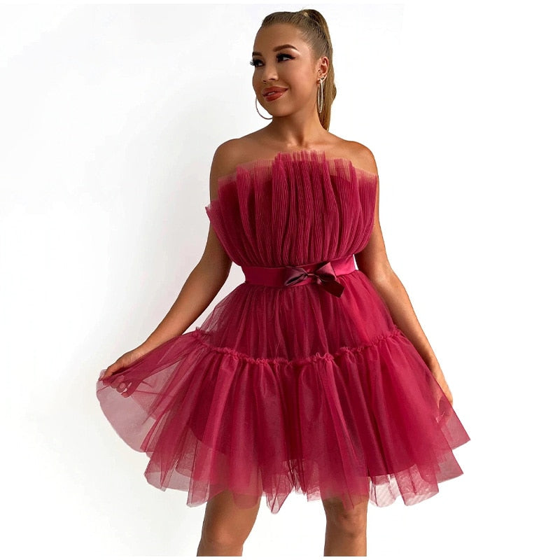 Women's Layered Tulle Party Dress – Festive Evening Occasion Dress