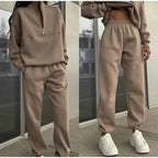 Women's High Waist Lounge Set – Relaxed Top & Wide Leg Pants Set