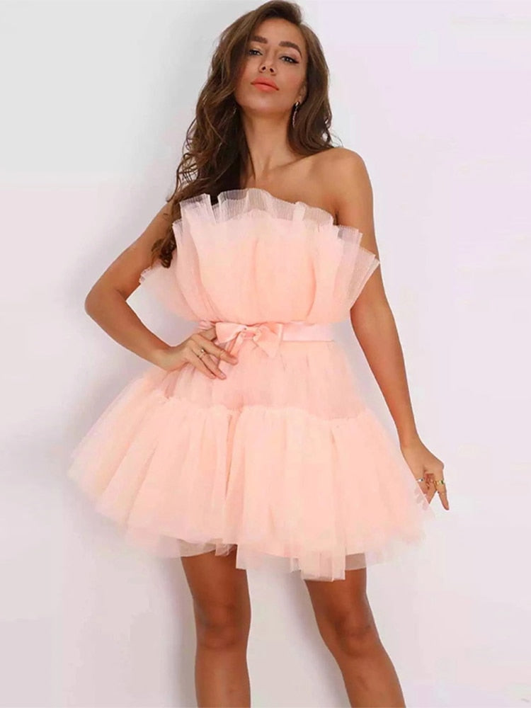 Women's Layered Tulle Party Dress – Festive Evening Occasion Dress