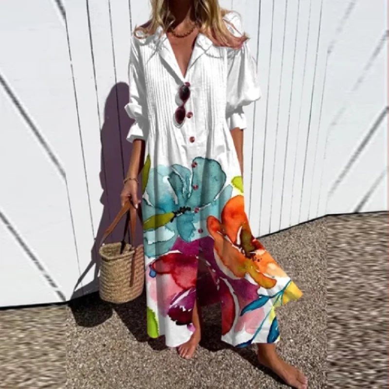 Women's Floral Print Maxi Dress – Pocket Flowy Summer Dress