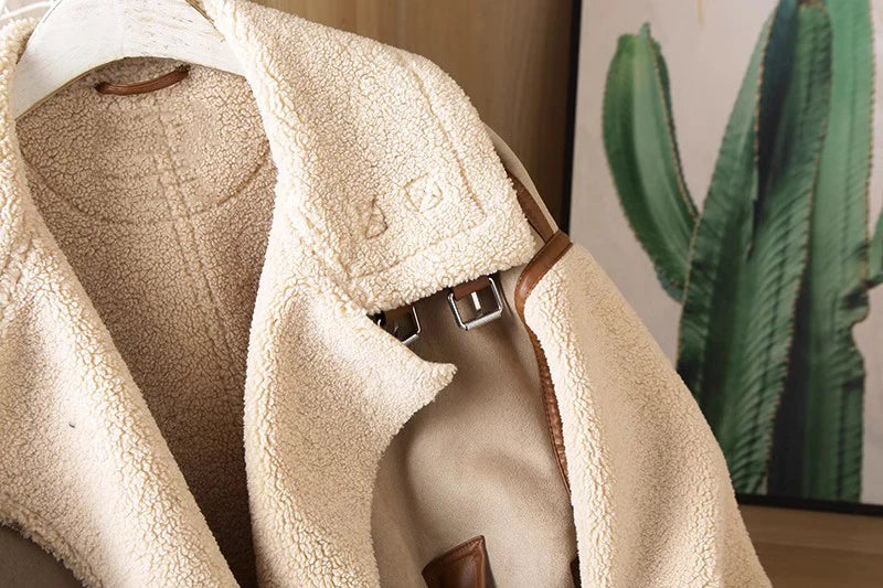 Women's Patchwork Fleece Jacket – Relaxed Zip-Up Winter Jacket