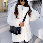 Women's Faux Fur Jacket – Plush Oversized Collar Winter Coat