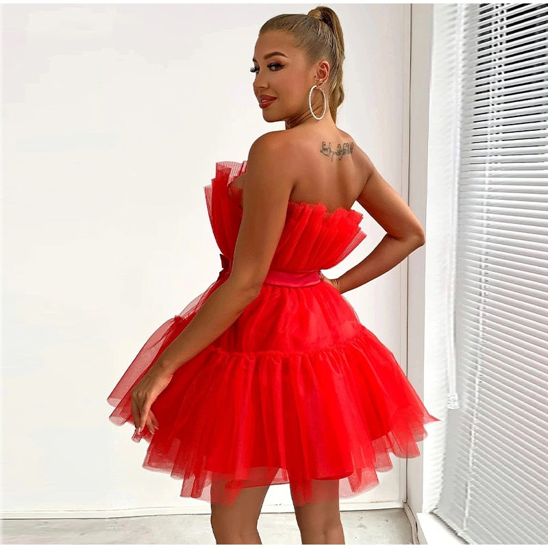 Women's Layered Tulle Party Dress – Festive Evening Occasion Dress
