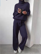 Women's Roll Neck Knit Set – Long Sleeve Top & Matching Bottom Set