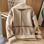 Women's Patchwork Fleece Jacket – Relaxed Zip-Up Winter Jacket