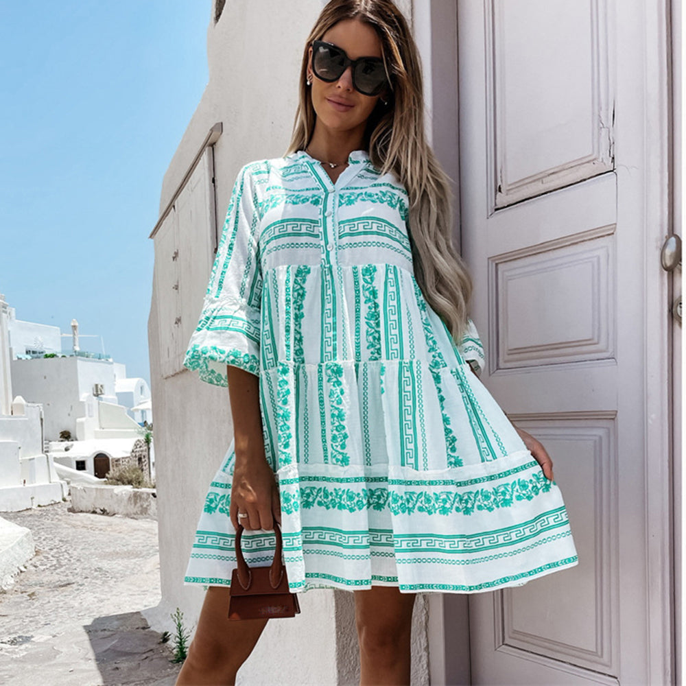 Women's Printed Boho Ruffle Dress – Colourful Summer Dress