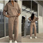 Women's High Waist Lounge Set – Relaxed Top & Wide Leg Pants Set