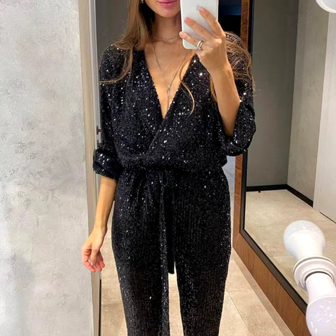 Women's Sparkly Glitter Jumpsuit – Formal Evening Occasion Jumpsuit