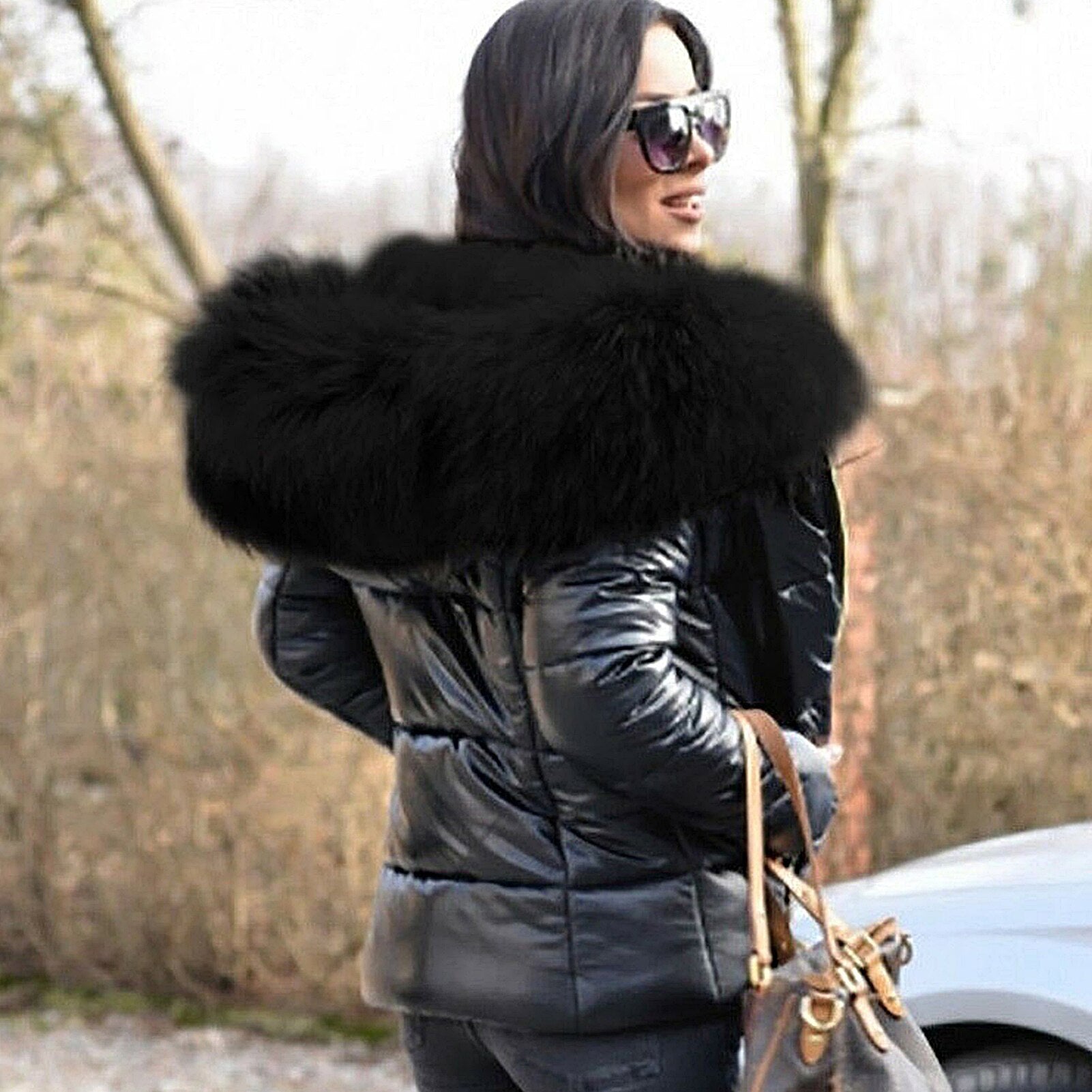 Women's Hooded Puffer Jacket – Faux Fur Trim Insulated Winter Coat