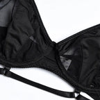 Women's Floral Lace Lingerie Set – Three-Piece Bra Panty & Garter Set