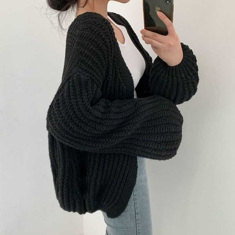 Women's Chunky Knit Cardigan – Relaxed Open Front Cardigan