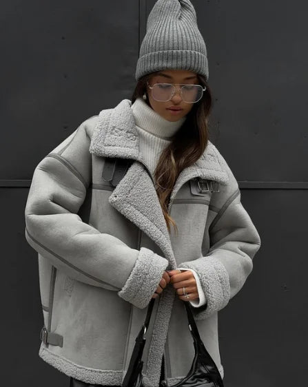 Women's Oversized Winter Jacket – Collared Pocket Cold Weather Coat