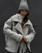 Women's Oversized Winter Jacket – Collared Pocket Cold Weather Coat