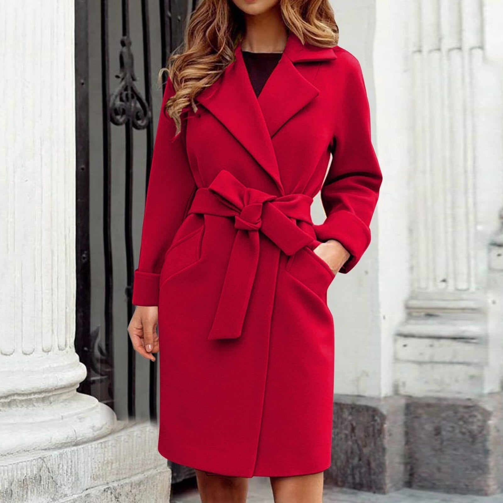 Women's Long Trench Coat – Button Front Winter Overcoat