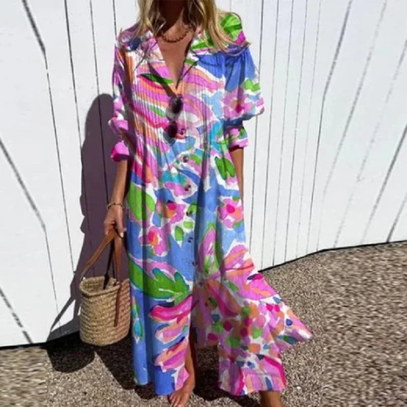 Women's Floral Print Maxi Dress – Pocket Flowy Summer Dress