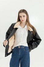 Women's Faux Leather Winter Jacket – Fleece Lined Oversized Coat
