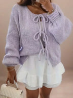 Women's Bow Front Cardigan – Boho Wide Sleeve Tie Cardigan