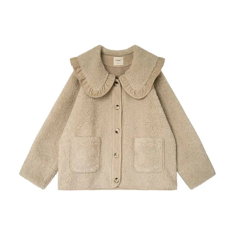 Women's Ruffle Collar Coat – Plush Relaxed Winter Jacket