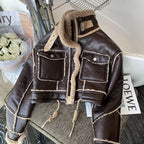 Women's Faux Leather Winter Coat – Plush Collar Moto Jacket