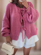 Women's Bow Front Cardigan – Boho Wide Sleeve Tie Cardigan