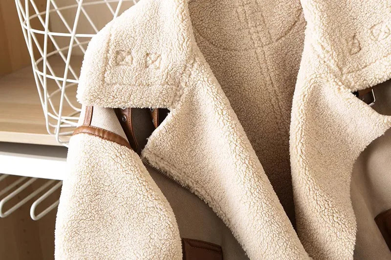 Women's Patchwork Fleece Jacket – Relaxed Zip-Up Winter Jacket