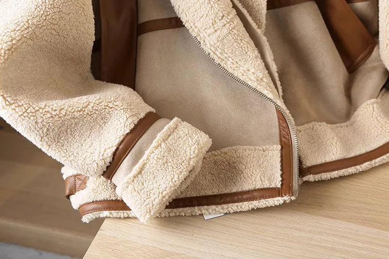 Women's Patchwork Fleece Jacket – Relaxed Zip-Up Winter Jacket