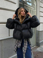 Women's Shiny Puffer Jacket – Oversized High Collar Winter Jacket