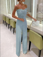 Women's Wide Leg Evening Jumpsuit – Flowy Long Party Jumpsuit