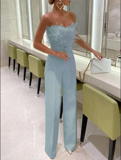 Women's Wide Leg Evening Jumpsuit – Flowy Long Party Jumpsuit