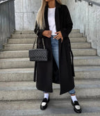 Women's Long Lapel Coat – Button Front Tailored Overcoat