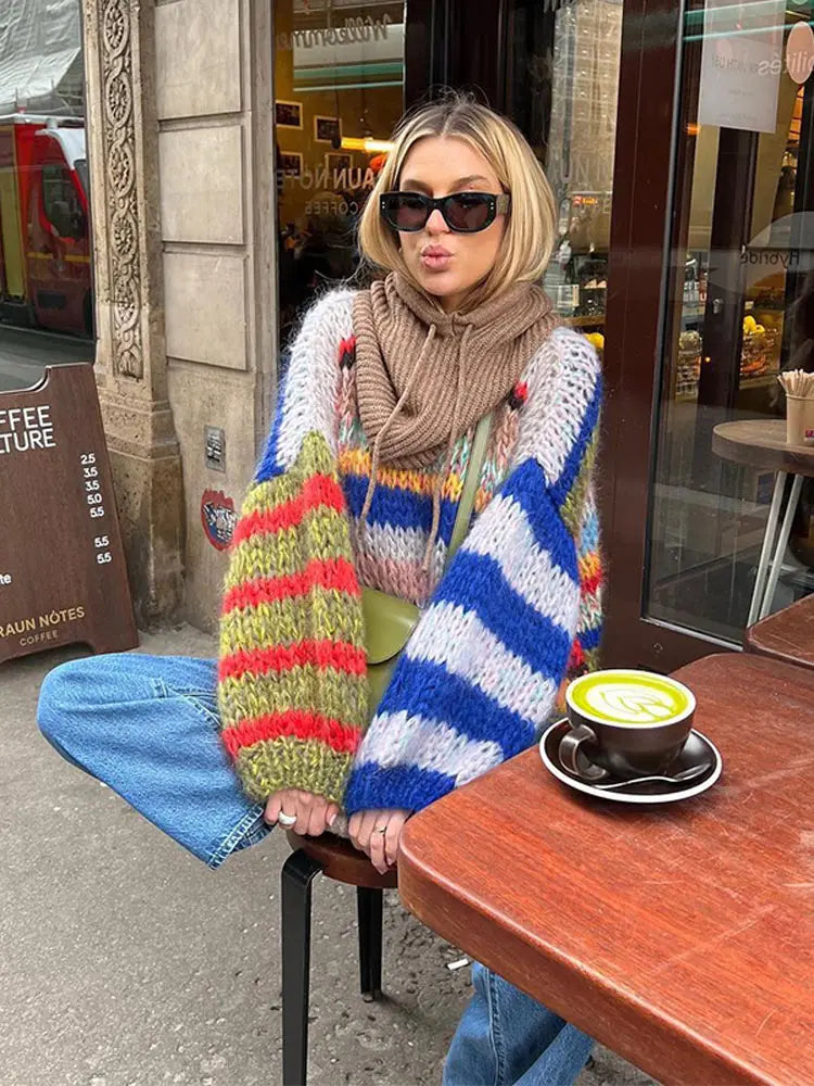 Women's Multicolor Knit Sweater – Pattern Knit Sweater – Zoe
