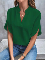 Women's Side Slit V-Neck Blouse – Relaxed Flowy Longline Blouse