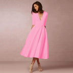 Women's Wedding Guest A-Line Midi Dress – Flowy Formal Occasion Dress