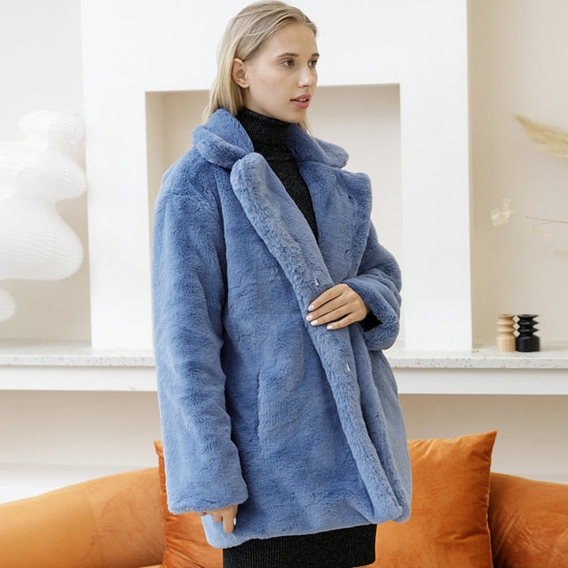 Women's Faux Fur Jacket – Plush Oversized Collar Winter Coat