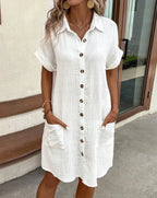 Women's Vintage V-Neck Dress – Three-Quarter Sleeve Flowy Dress