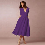 Women's Wedding Guest A-Line Midi Dress – Flowy Formal Occasion Dress