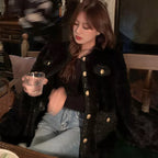 Women's Faux Fur Collar Coat – Cropped Plush Winter Jacket