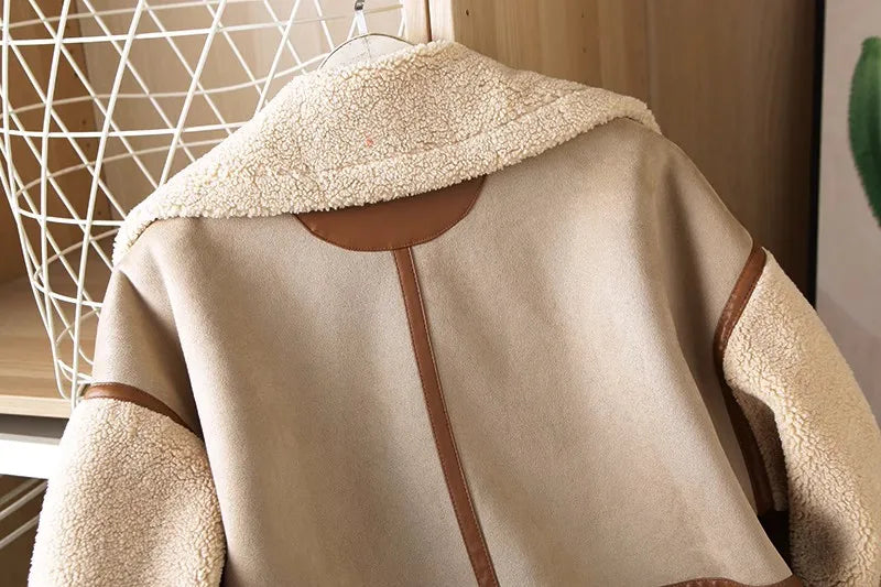 Women's Patchwork Fleece Jacket – Relaxed Zip-Up Winter Jacket