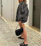 Women's Leopard Print Bomber Jacket – Zip-Up Animal Print Jacket