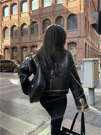 Women's Faux Leather Winter Coat – Plush Collar Moto Jacket