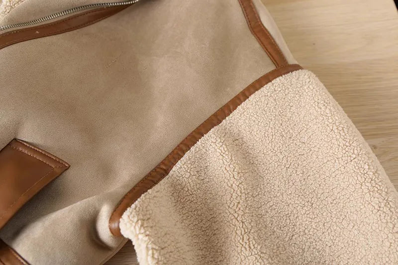 Women's Patchwork Fleece Jacket – Relaxed Zip-Up Winter Jacket